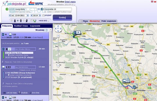 Мобільні додатки для зручності користування міським транспортом в Польщі: jakdojade.pl